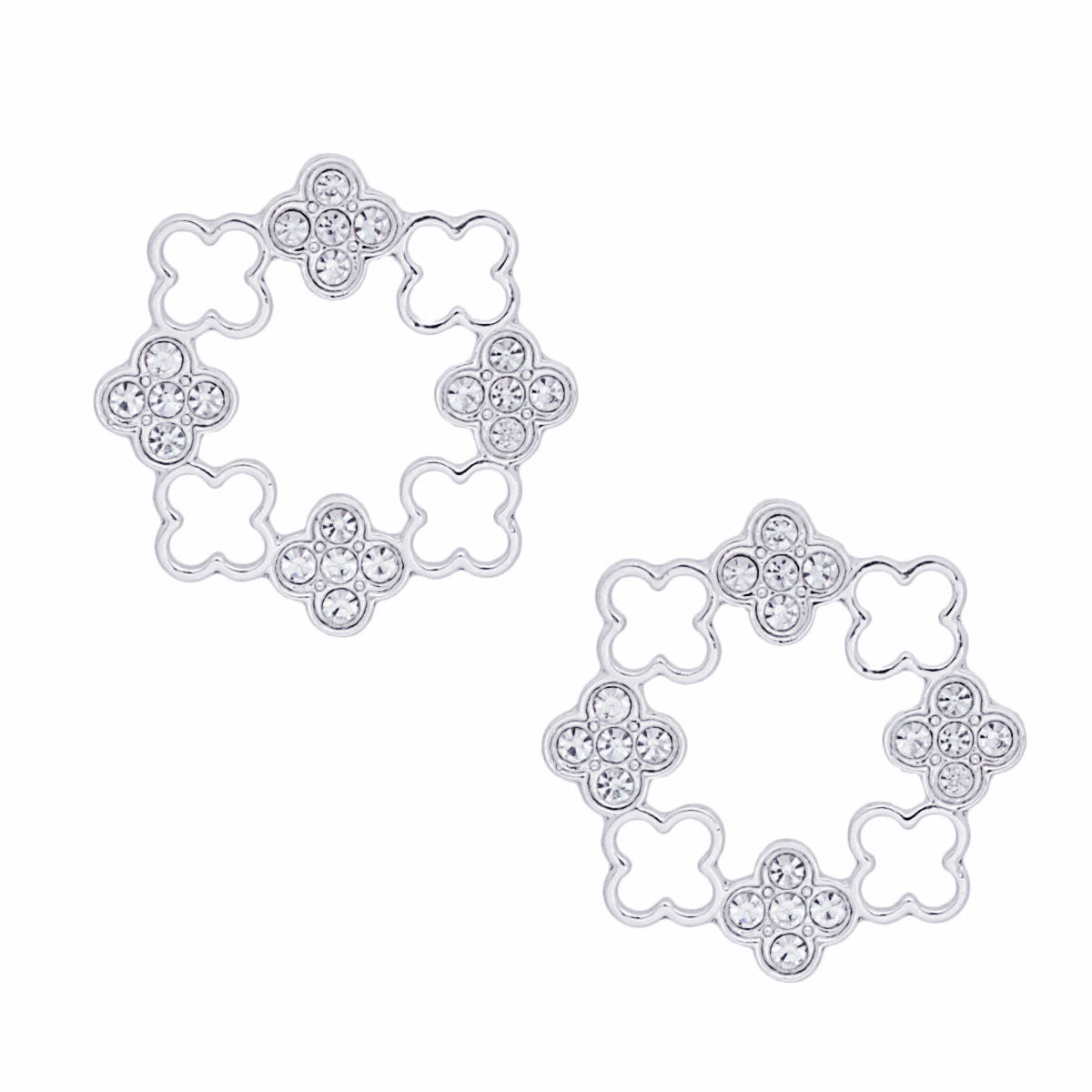 Stud Silver Clover Wreath Stone Earrings for Women