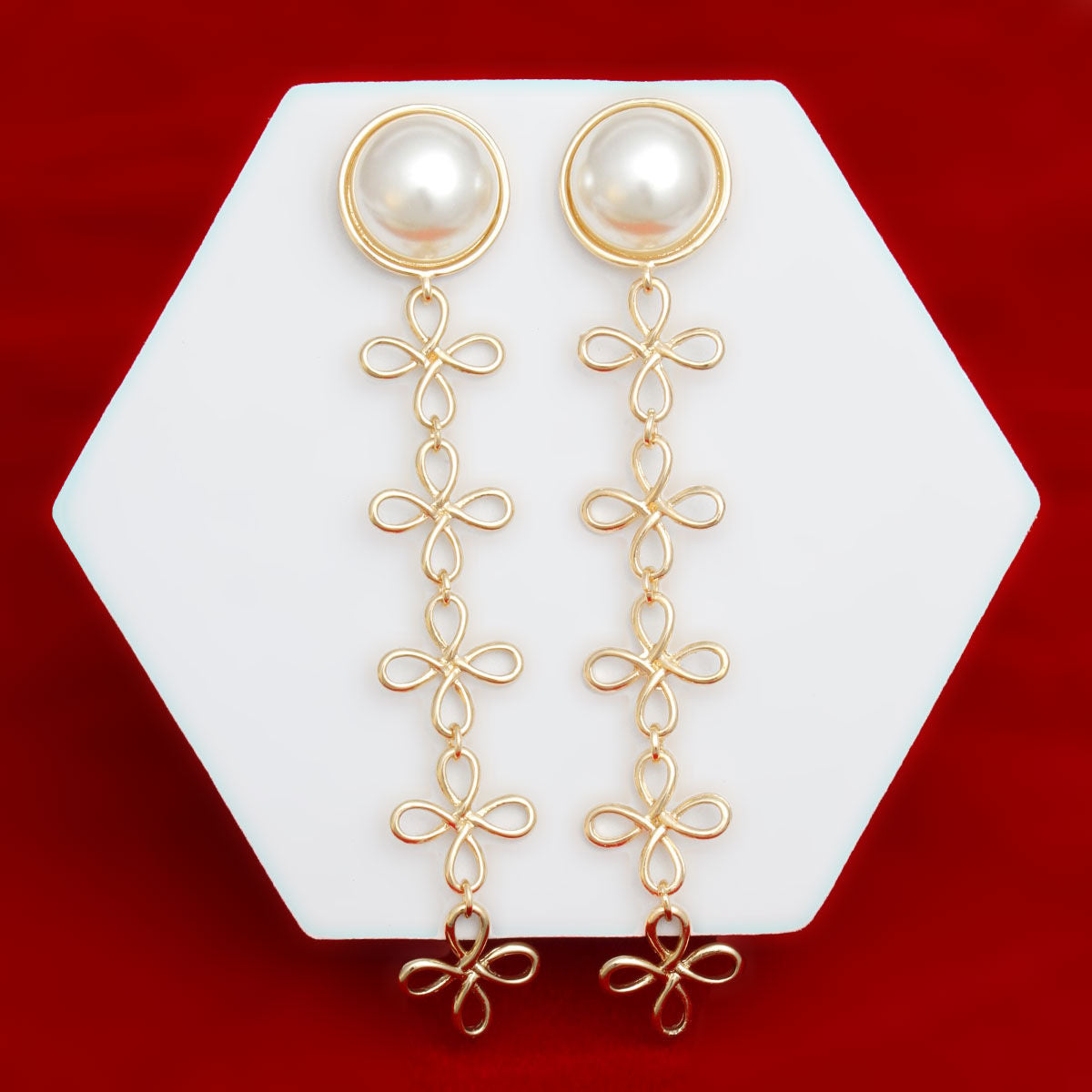 Dangle Dome Pearl Gold Looped Flower Earrings