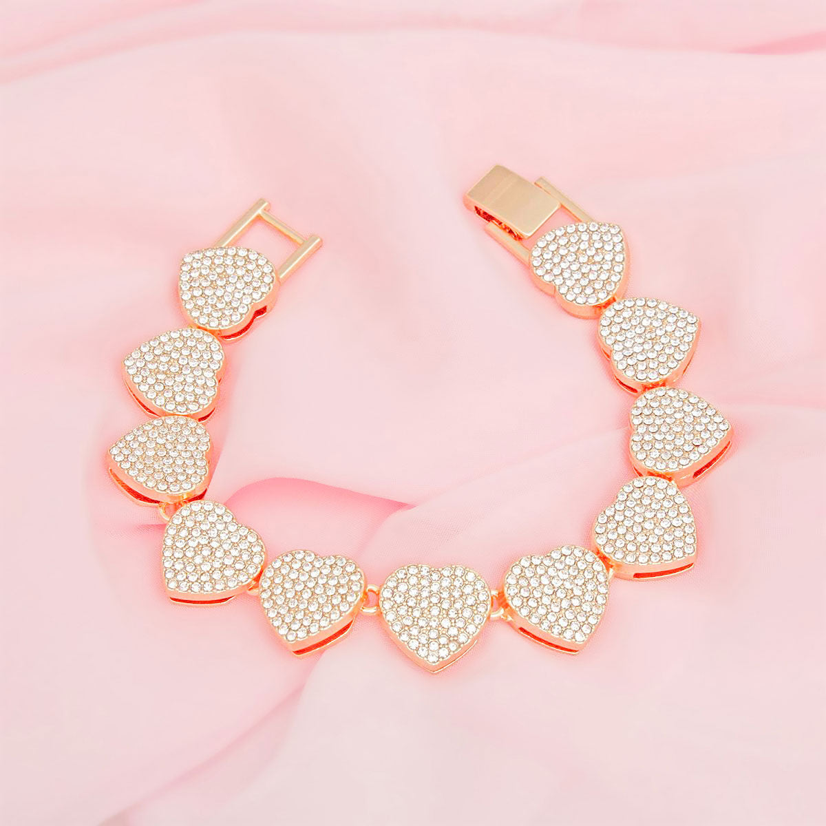 Chain Bracelet Gold Pave Heart Link for Women