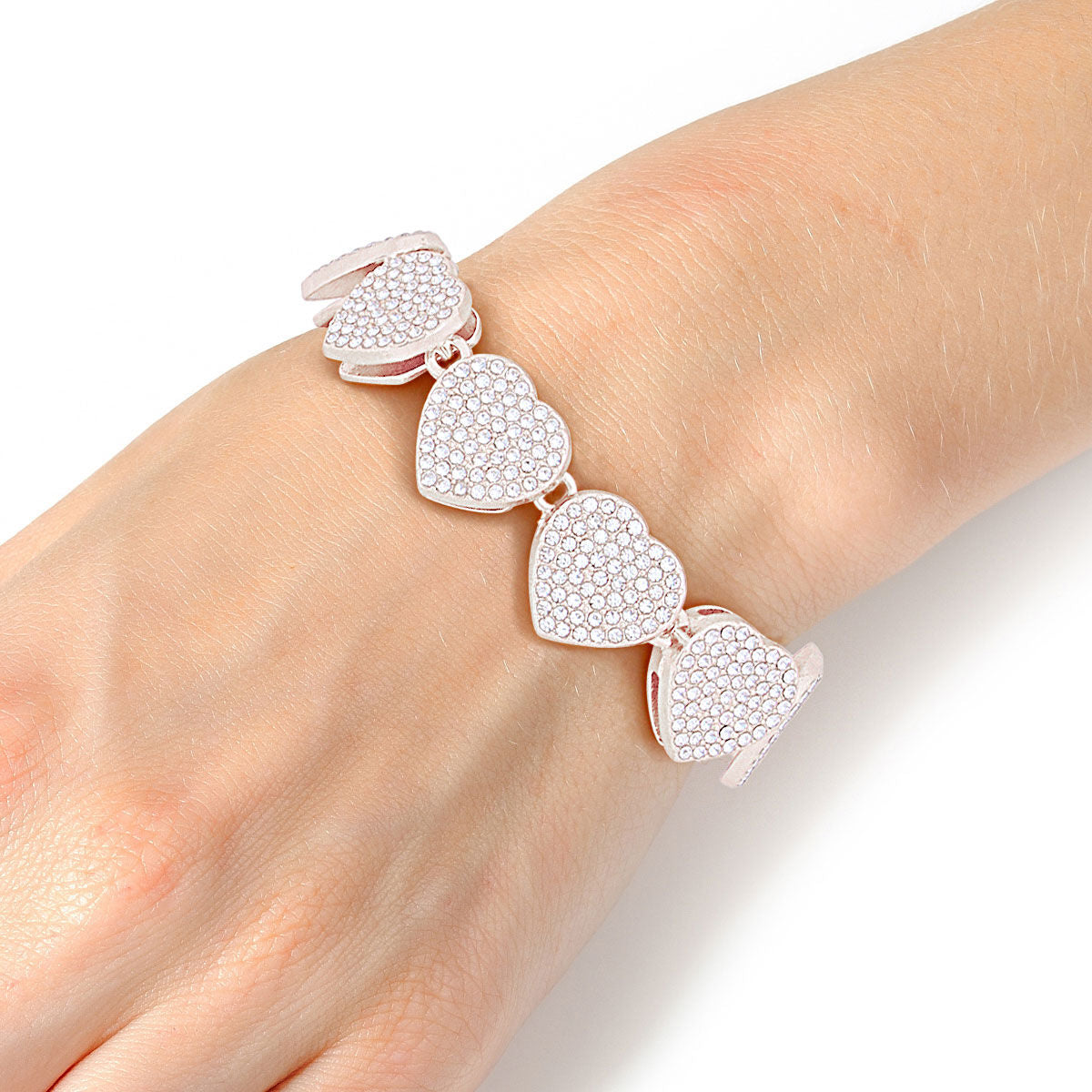 Chain Bracelet Silver Pave Heart Link for Women