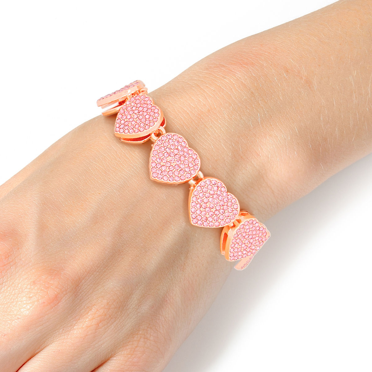 Chain Bracelet Rose Gold Pave Heart Link for Women