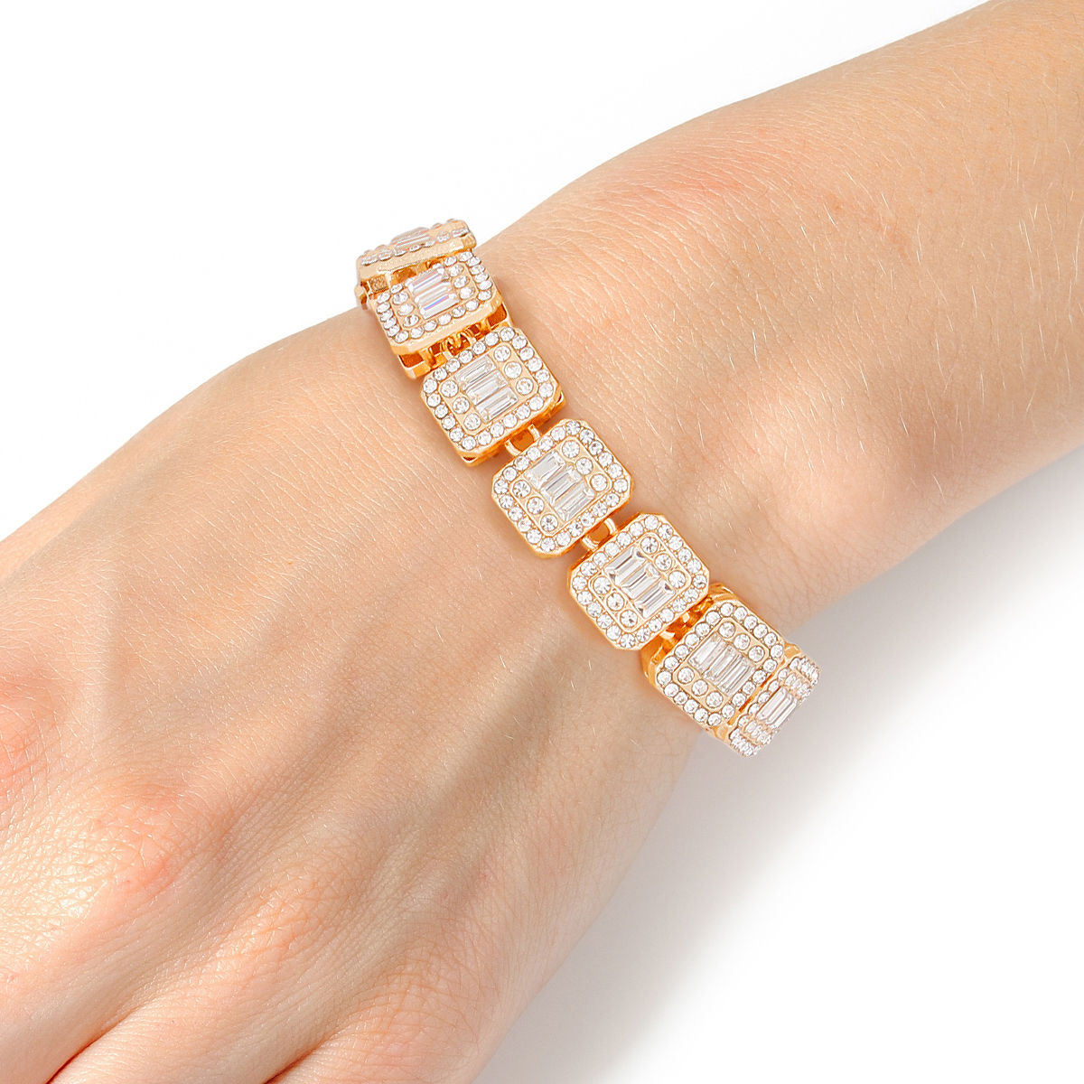 Chain Bracelet Iced Gold Square Halo Baguette