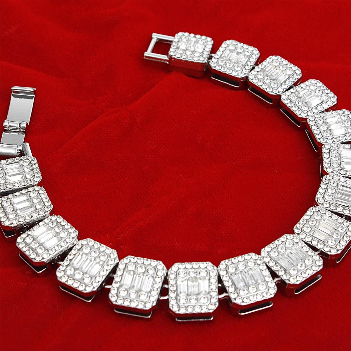 Chain Bracelet Iced Silver Square Halo Baguette