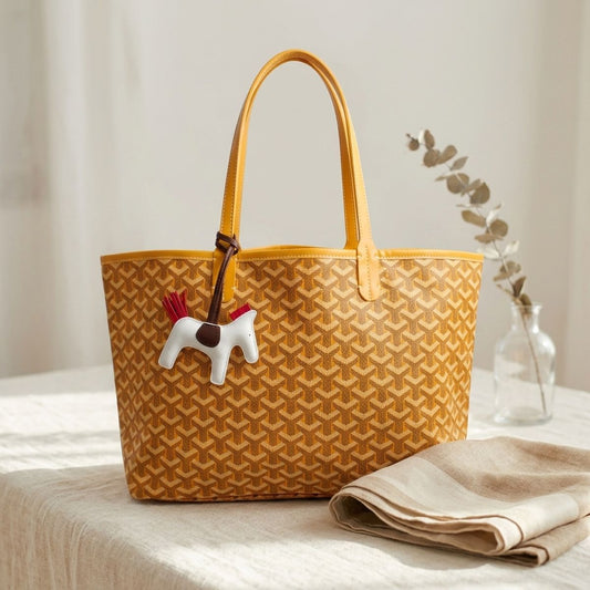 Yellow Geometric Chevron Print Tote and Pouch Set