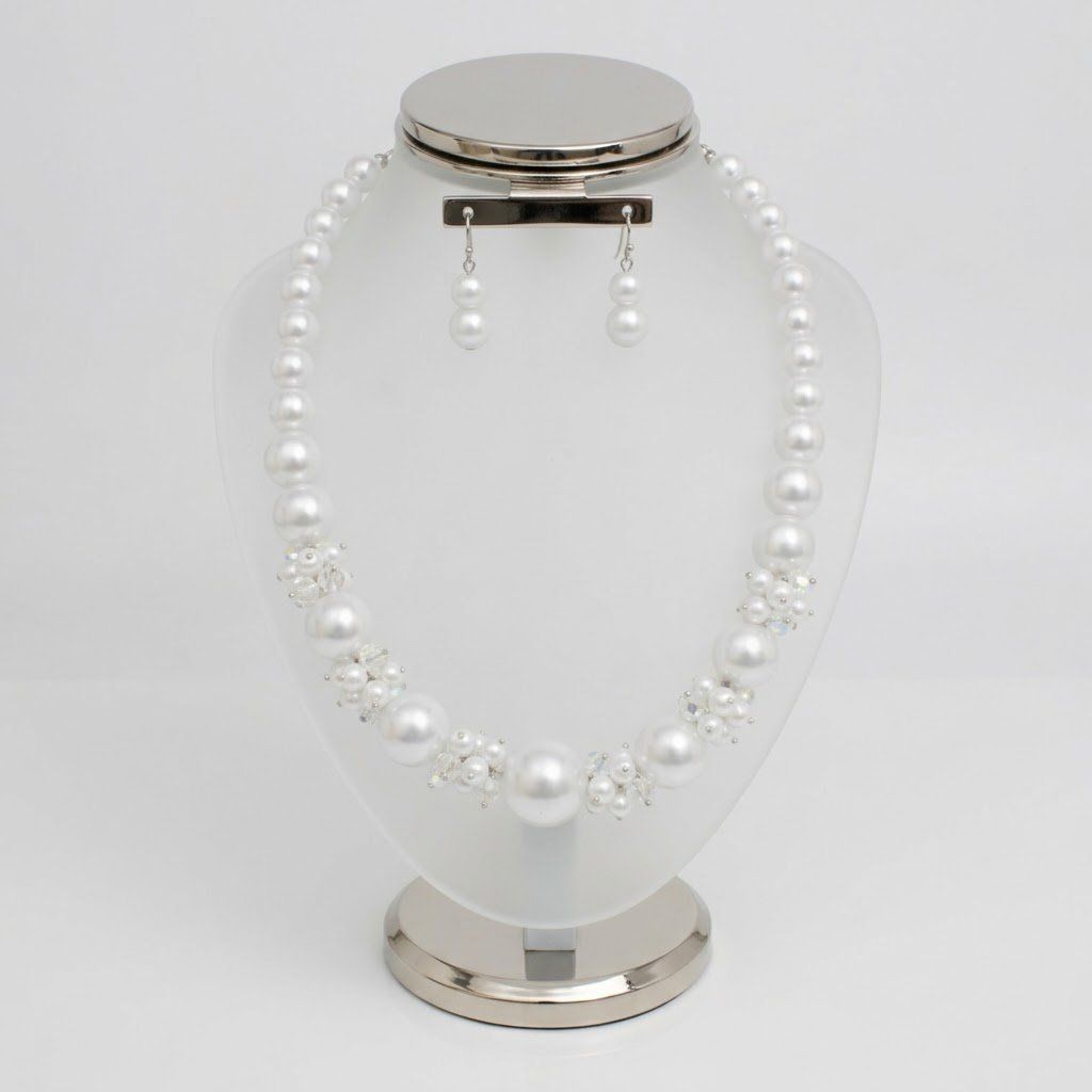 White Pearl Bead Cluster Single Strand Necklace