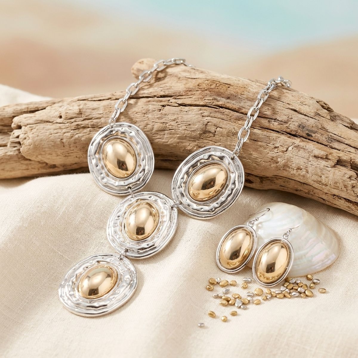 Pendant Silver Organic Oval Gold Dome Necklace