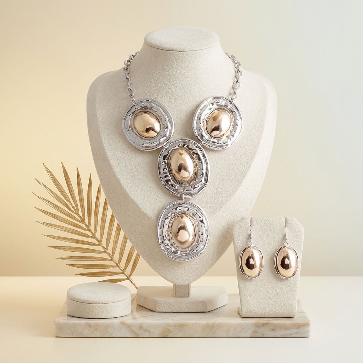 Pendant Silver Organic Oval Gold Dome Necklace