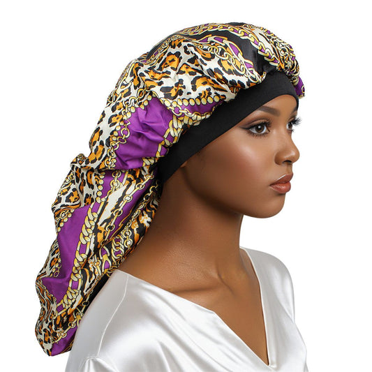 Braids Bonnet Cap Purple Leopard Print Unisex